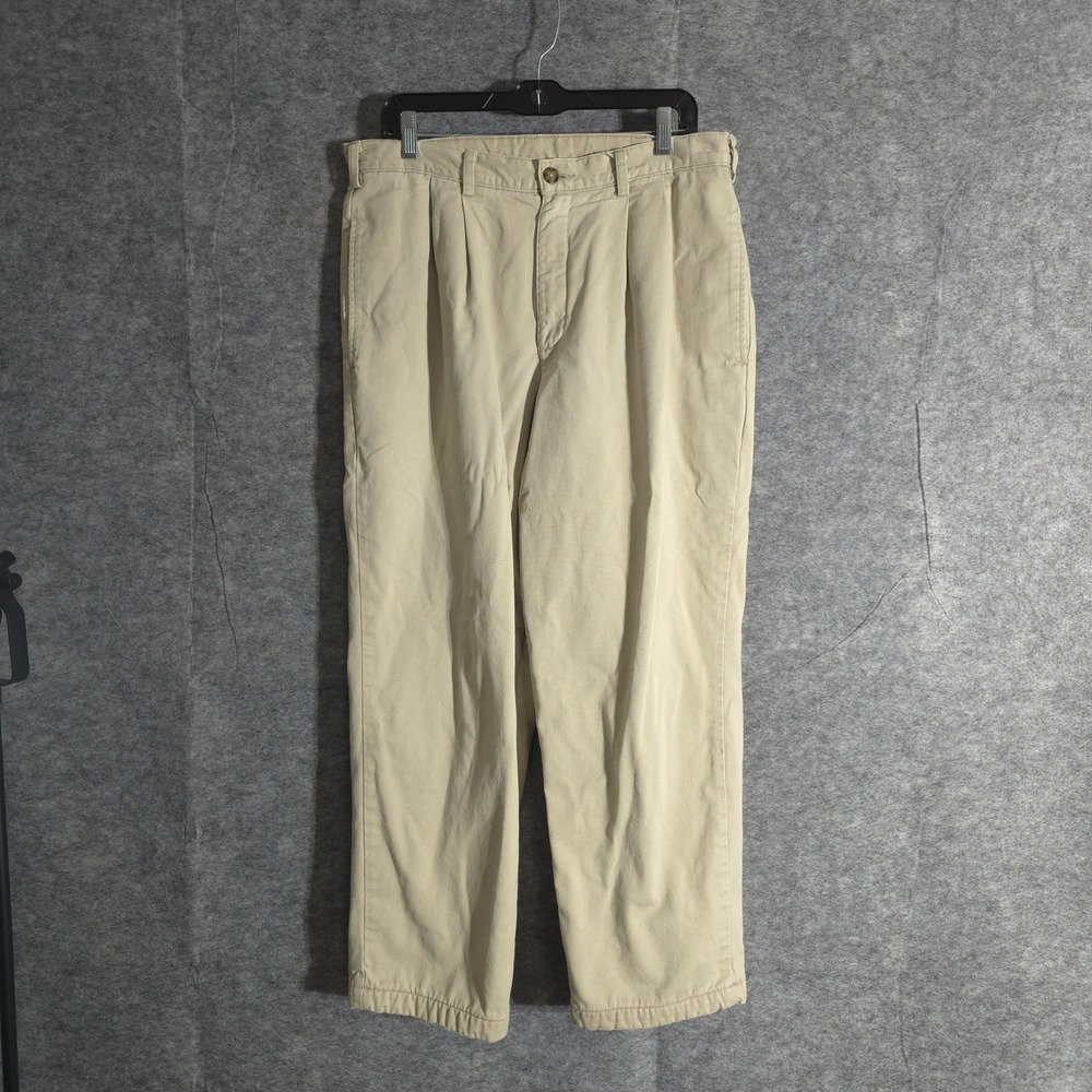 Vtg LL Bean Double L Pants Mens 34x29 Khaki Pleated Natural Fit Lined Comfort
